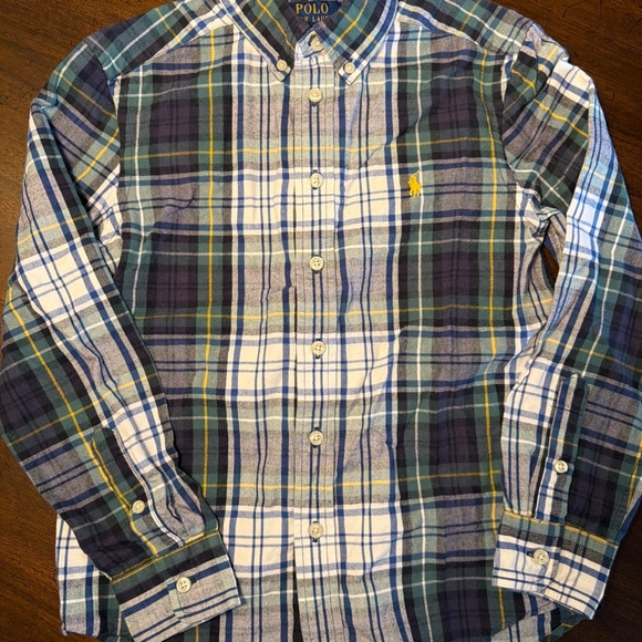 Polo Ralph Lauren Boys Green Blue Plaid Brushed Cotton Button Down M 10-12 - Picture 5 of 6